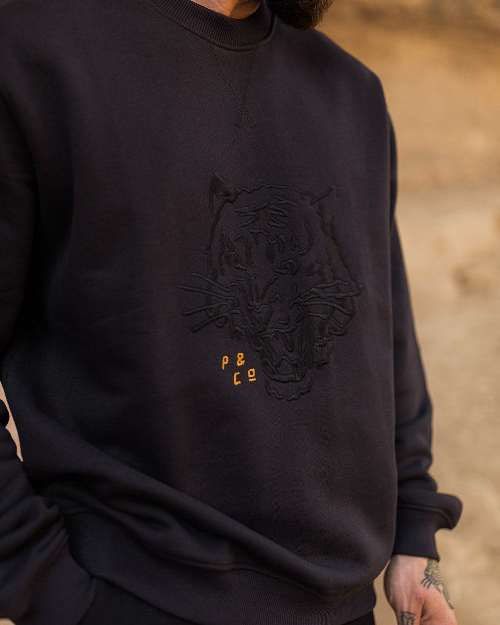 Tiger Embroidered Sweatshirt - Washed Black