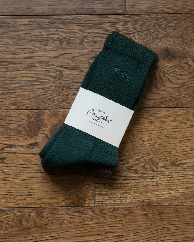 2-Pack Organic Crafted Cotton Sock - Brown & Green