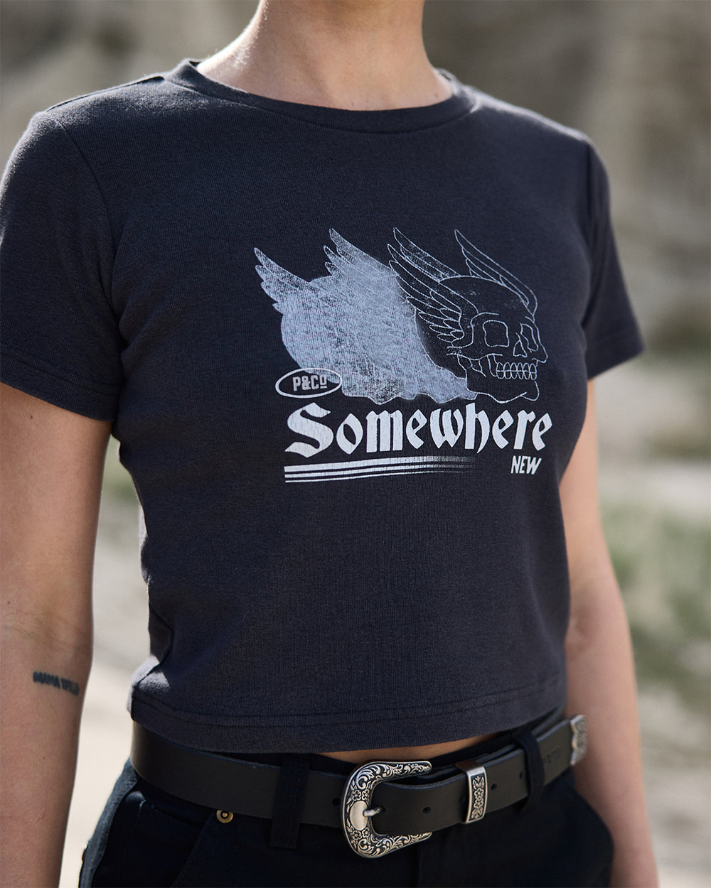 Somewhere New Baby T-Shirt - Heavy Washed Black