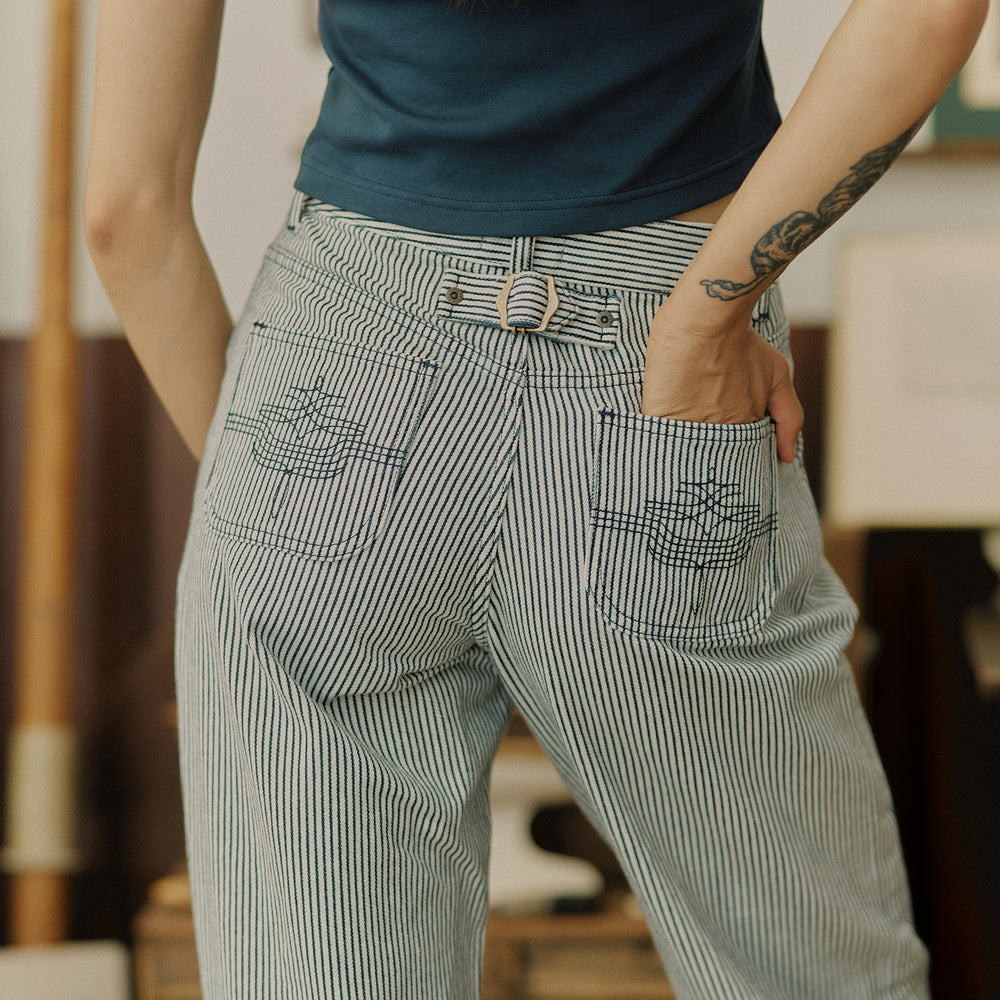 White Hickory Stripe Nomad Pant | Women's High-waisted Pants