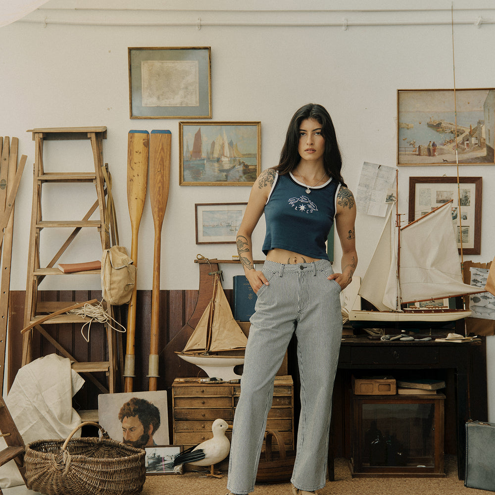 White Hickory Stripe Nomad Pant | Women's High-waisted Pants