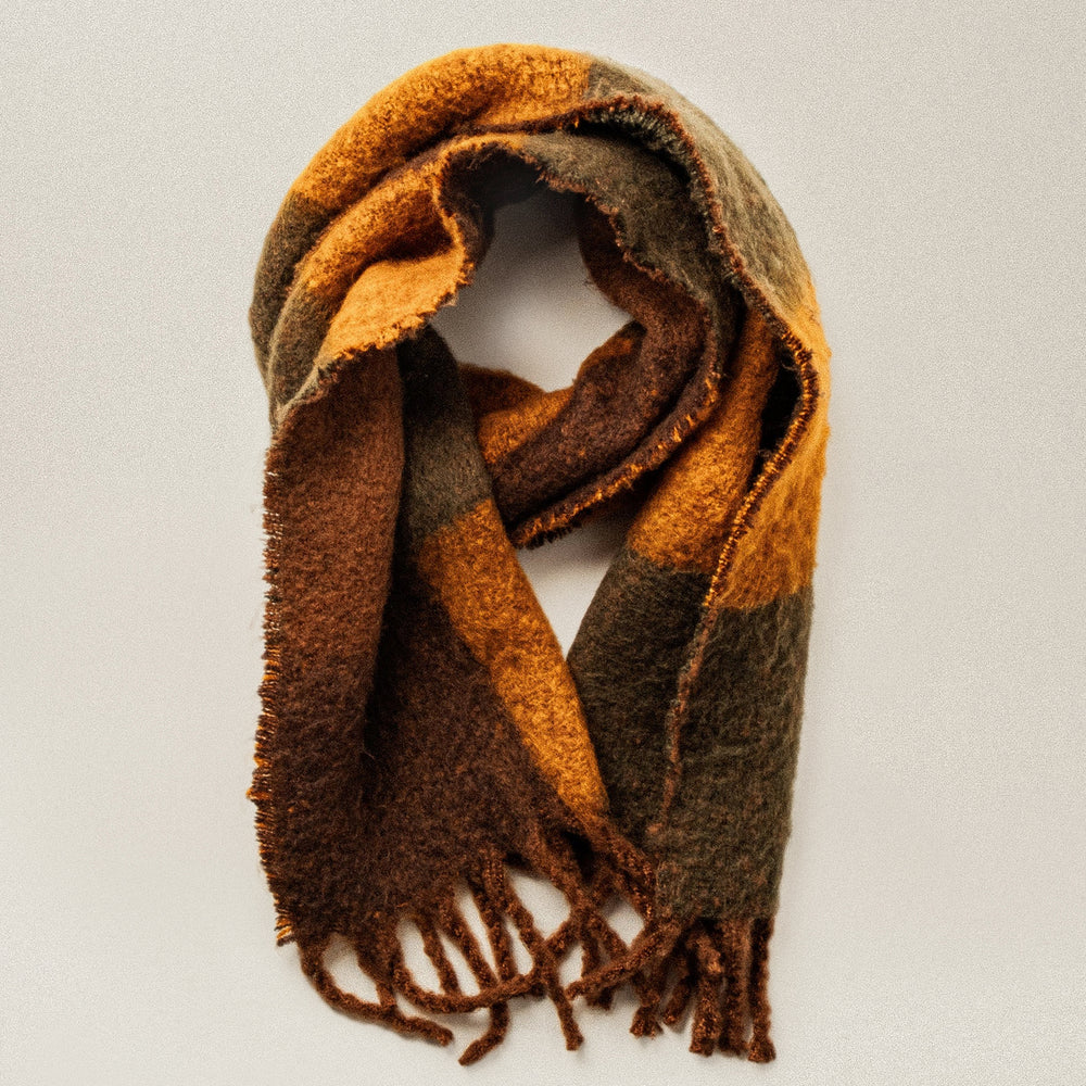 【GUSHLOW&COLE】Mixed Scarf Merino /WALNUT Multi-Checkerboard Brushed Scarf | Mens & Womens Accessories