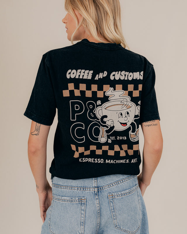 Coffee & Customs T-Shirt - Heavy Washed Black