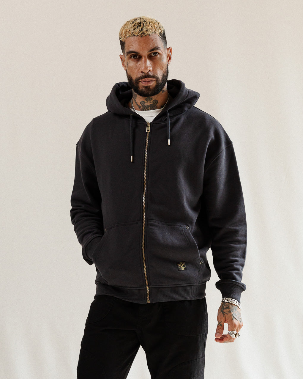 Heavy Washed Black Full Zip Workwear Hoodie | Mens Hoodies – P&Co
