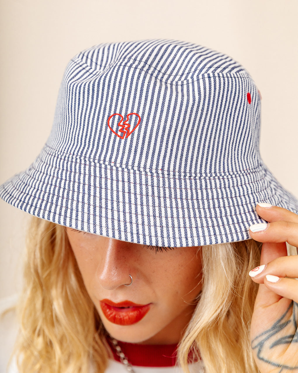 Margate Reversible Bucket Hat - Ecru & Hickory Stripe