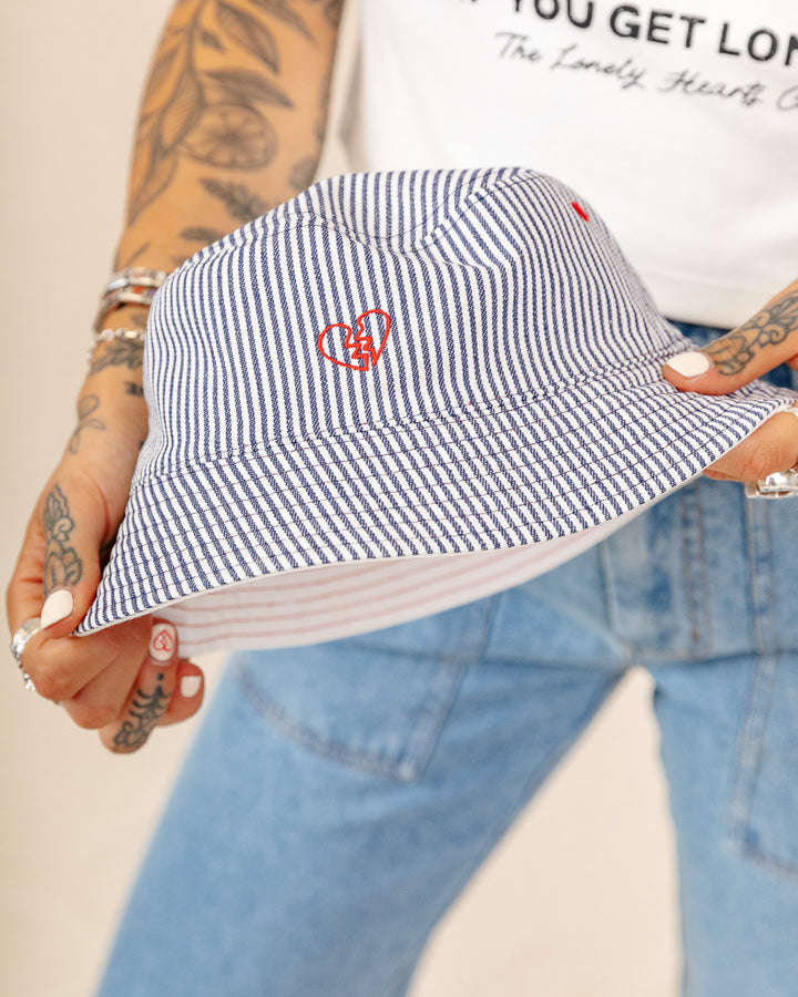 Margate Reversible Bucket Hat - Ecru & Hickory Stripe