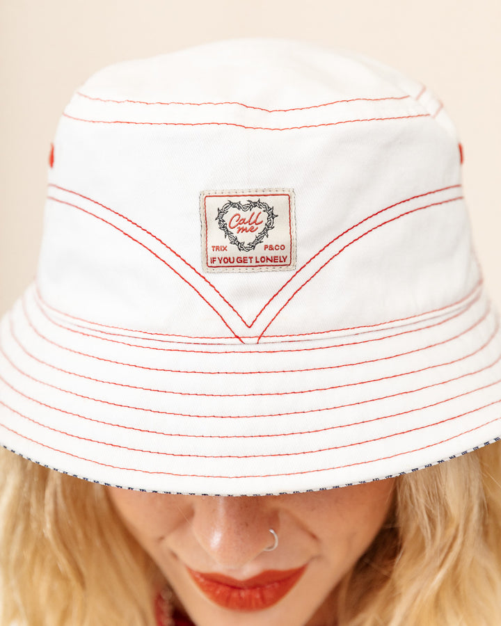 Margate Reversible Bucket Hat - Ecru & Hickory Stripe