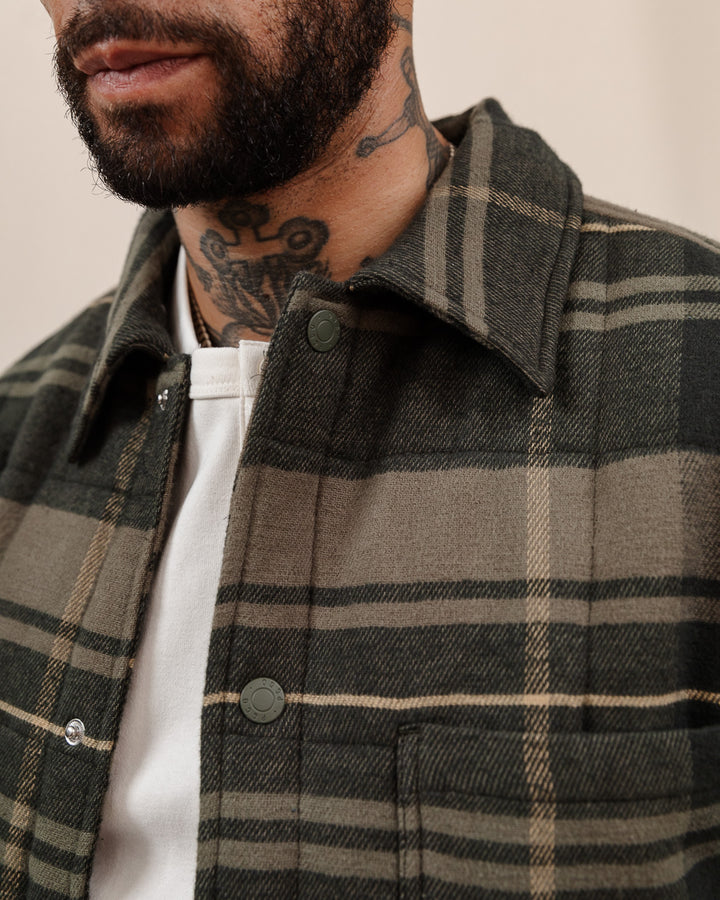 Pitsford Quilted Flannel Overshirt - Olive