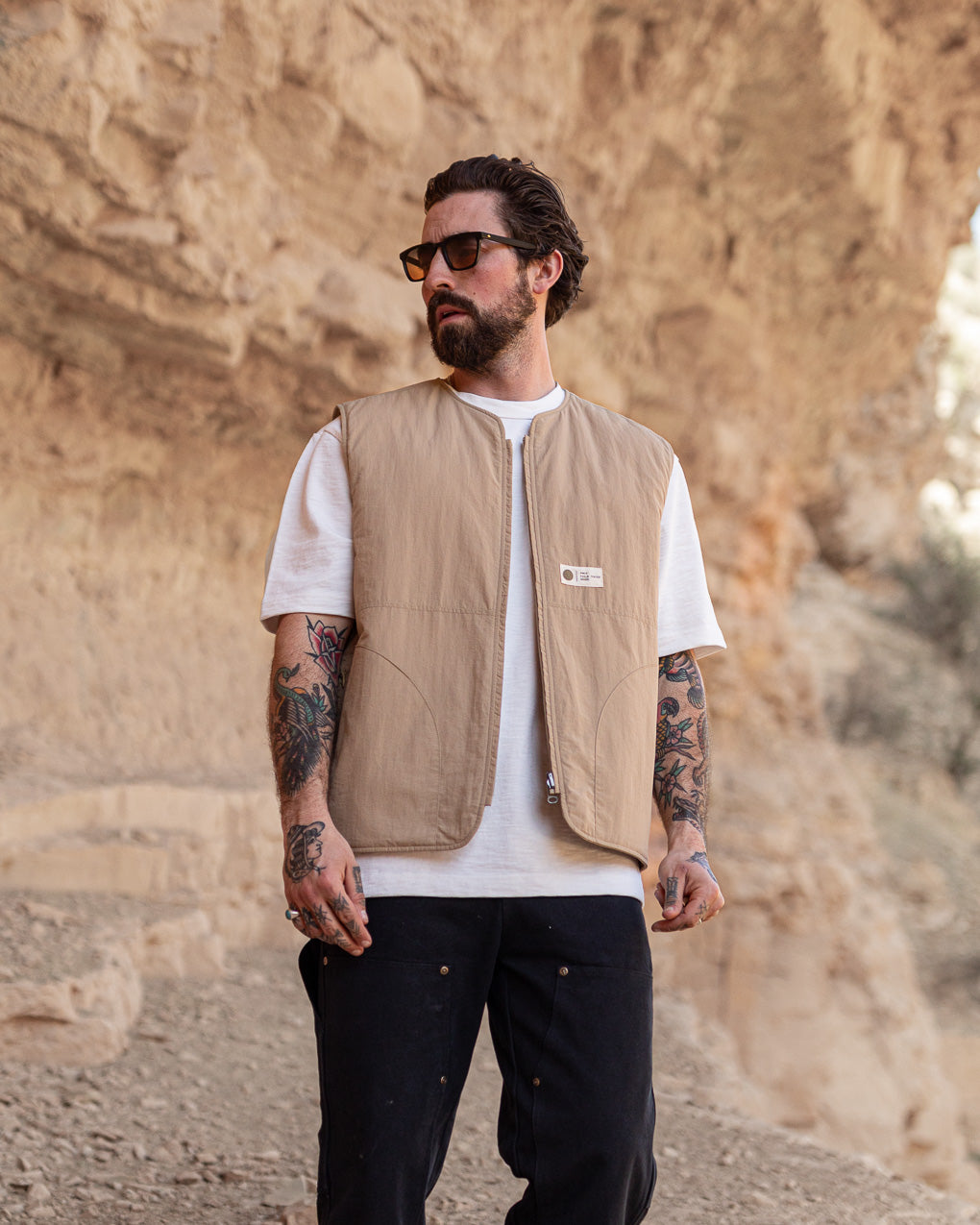 Fern Quilted Reversible Liner Vest - Sand