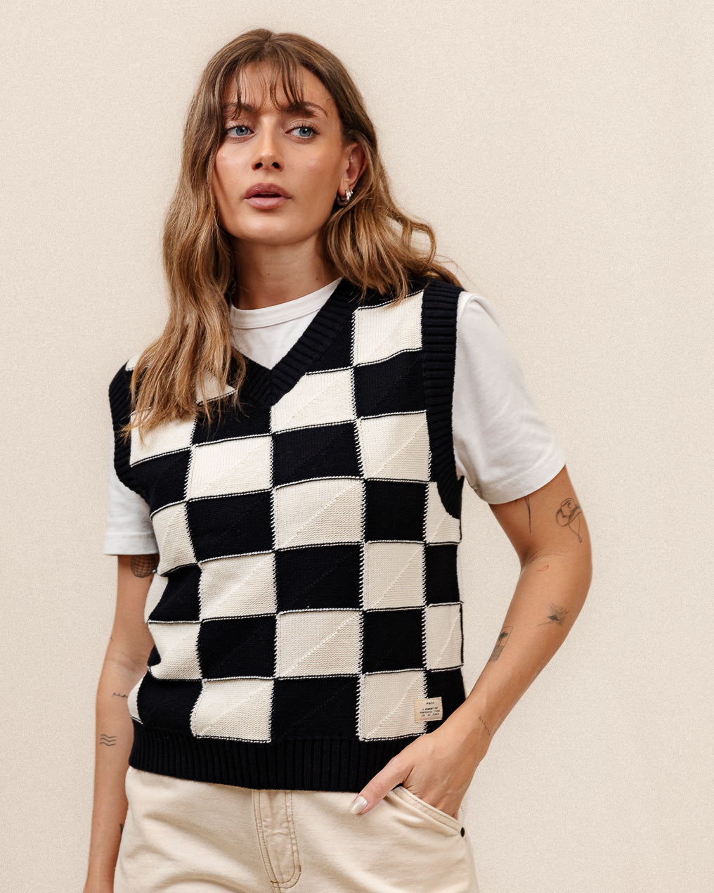 Racing Knitted Vest - Black Checkerboard