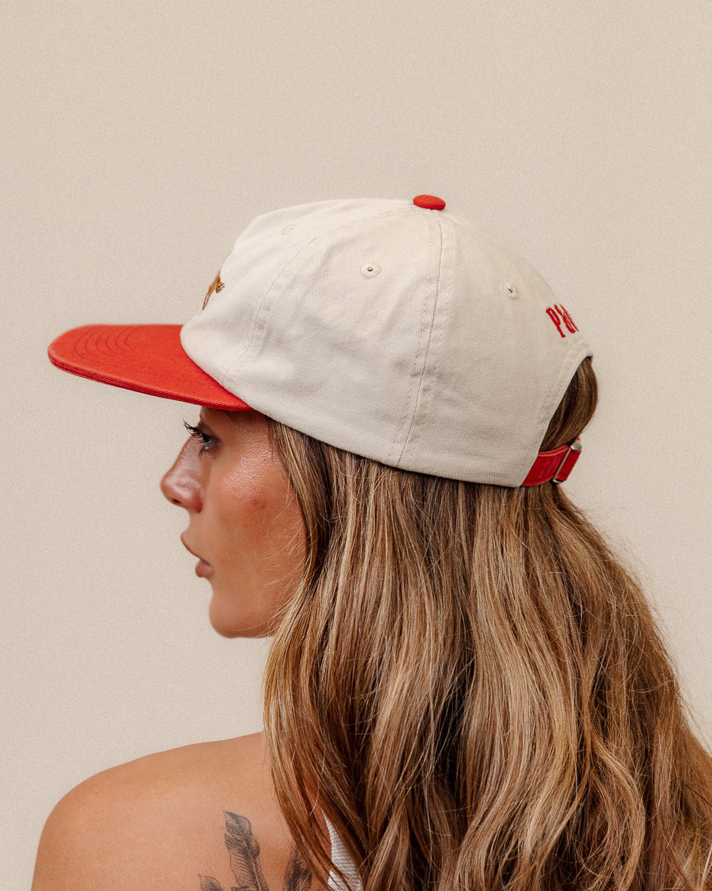 Bronco 5 Panel Cap - Ecru & Red