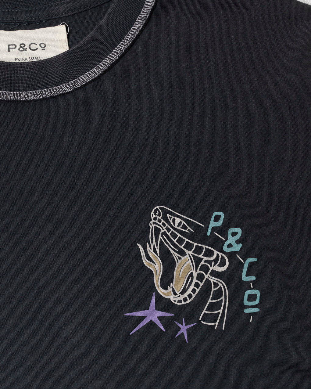 Snakebite Sally's Boxy T-Shirt - Acid Wash