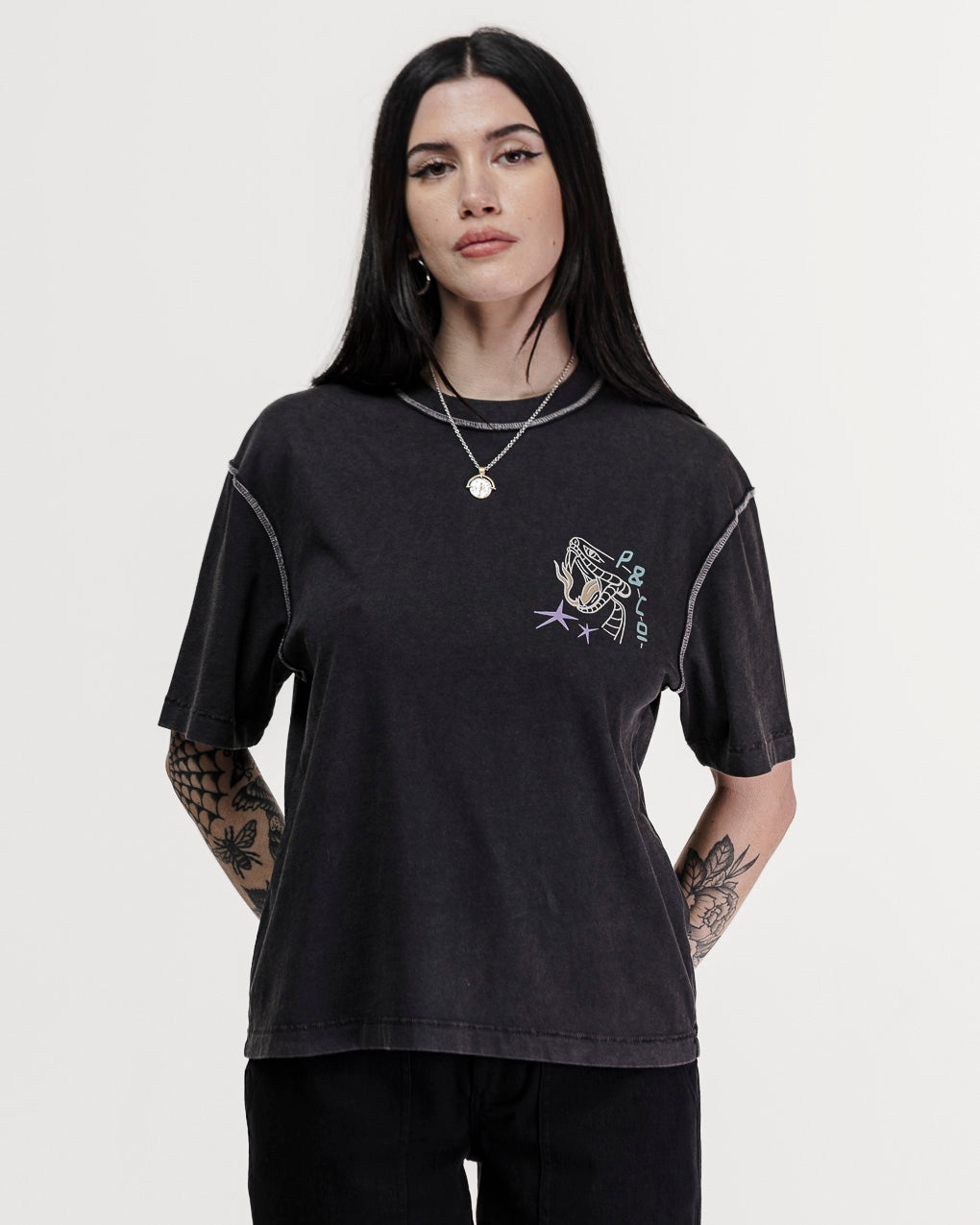 Snakebite Sally's Boxy T-Shirt - Acid Wash