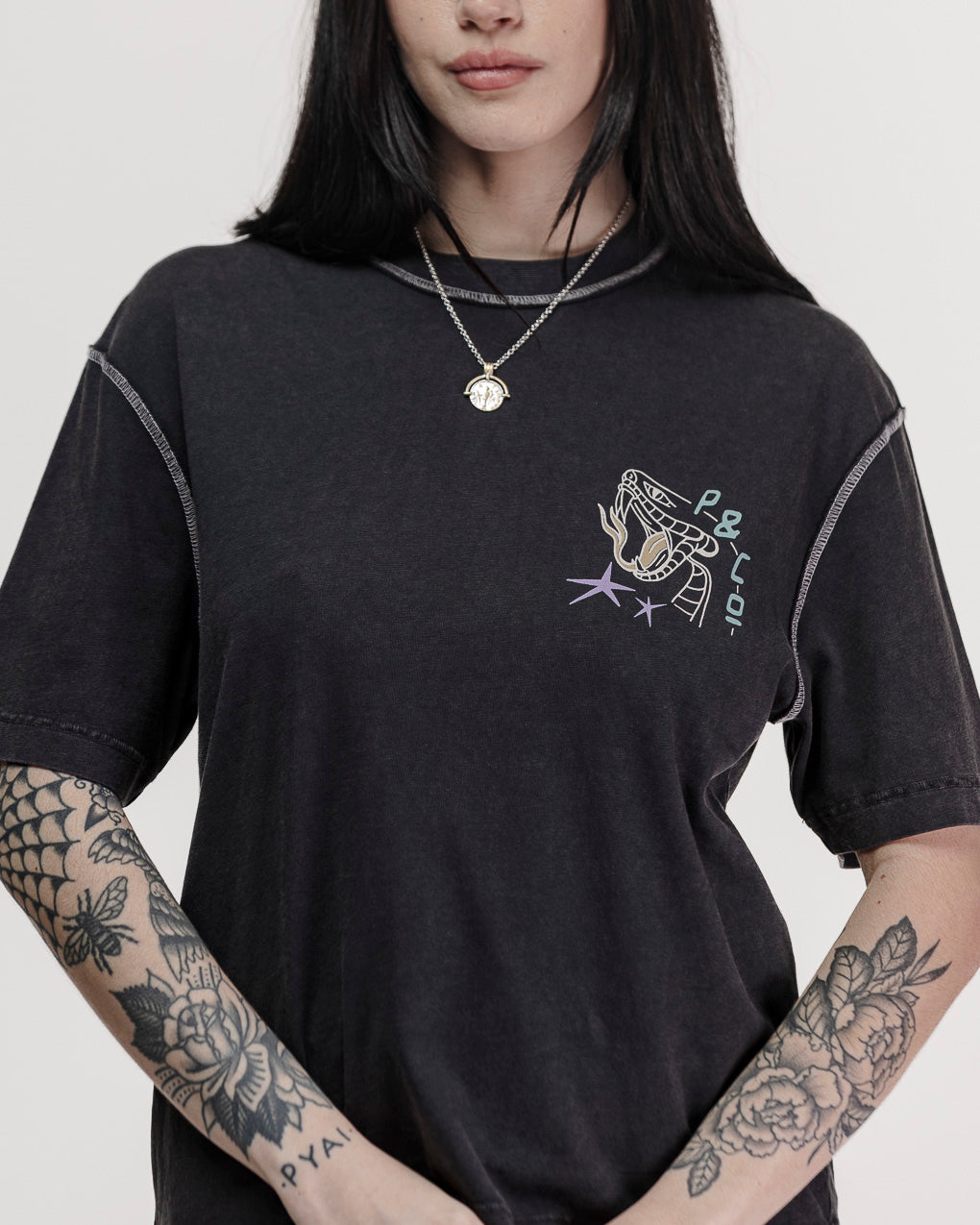 Snakebite Sally's Boxy T-Shirt - Acid Wash
