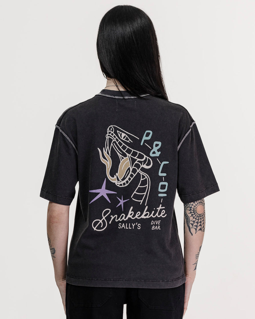 Snakebite Sally's Boxy T-Shirt - Acid Wash