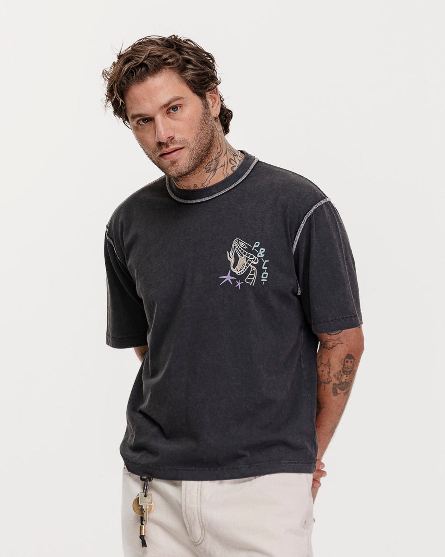 Snakebite Sally's Boxy T-Shirt - Acid Wash