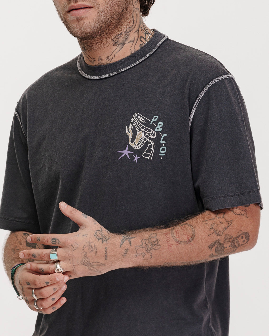 Snakebite Sally's Boxy T-Shirt - Acid Wash