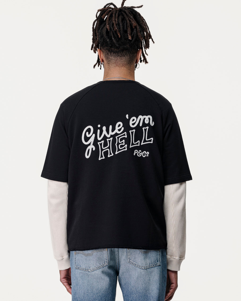 Give 'Em Hell Short Sleeve Sweatshirt - Washed Black