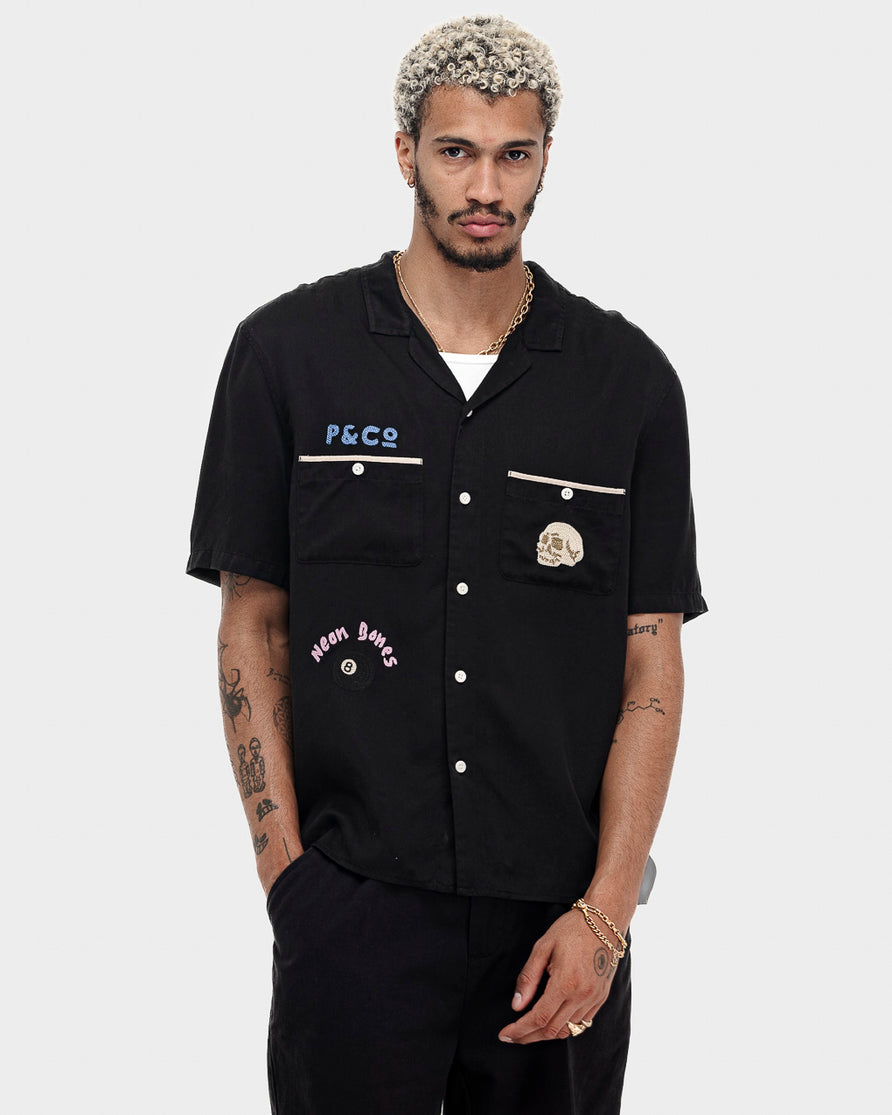 Pool Hall Bowling Shirt - Washed Black