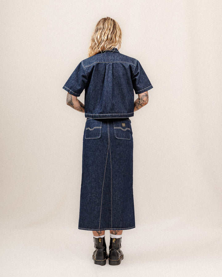 Parlor Denim Longline Skirt - Navy