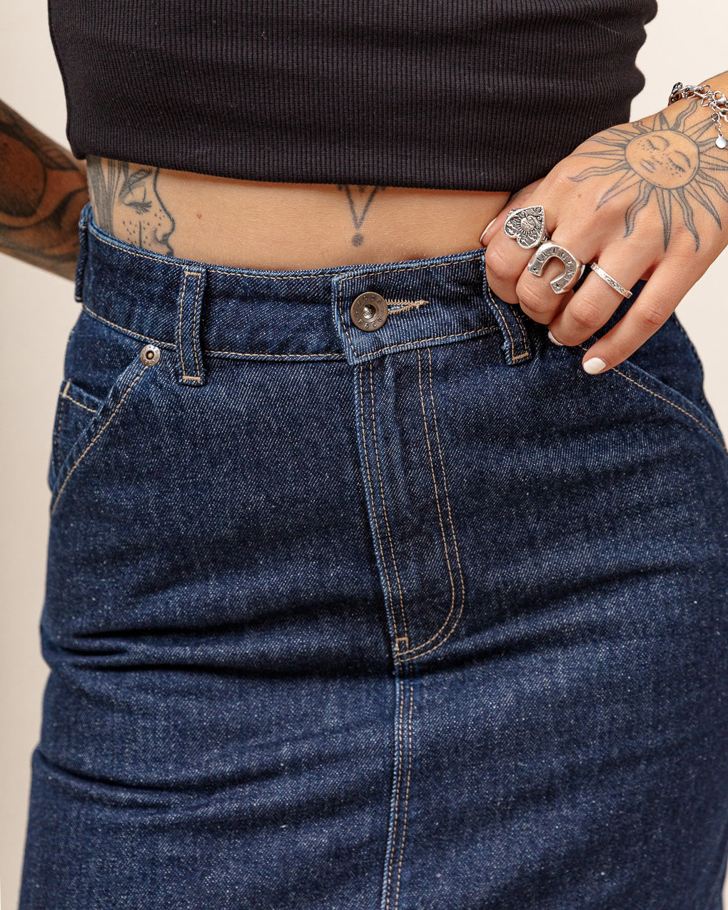 Parlor Denim Longline Skirt - Navy