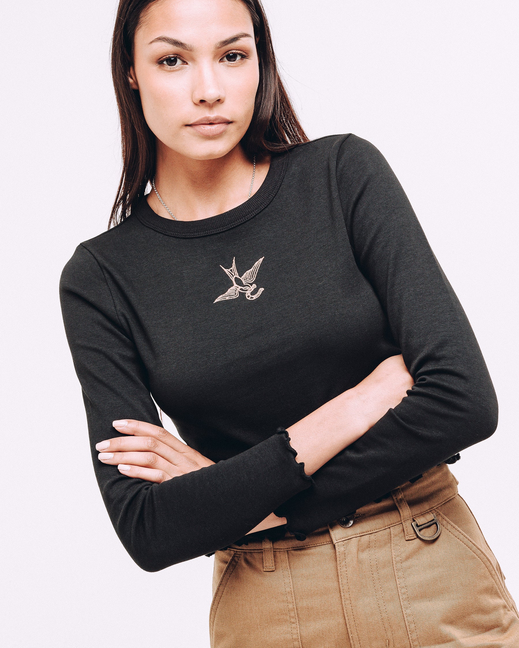 Swallow Longsleeve Baby T-Shirt - Washed Black