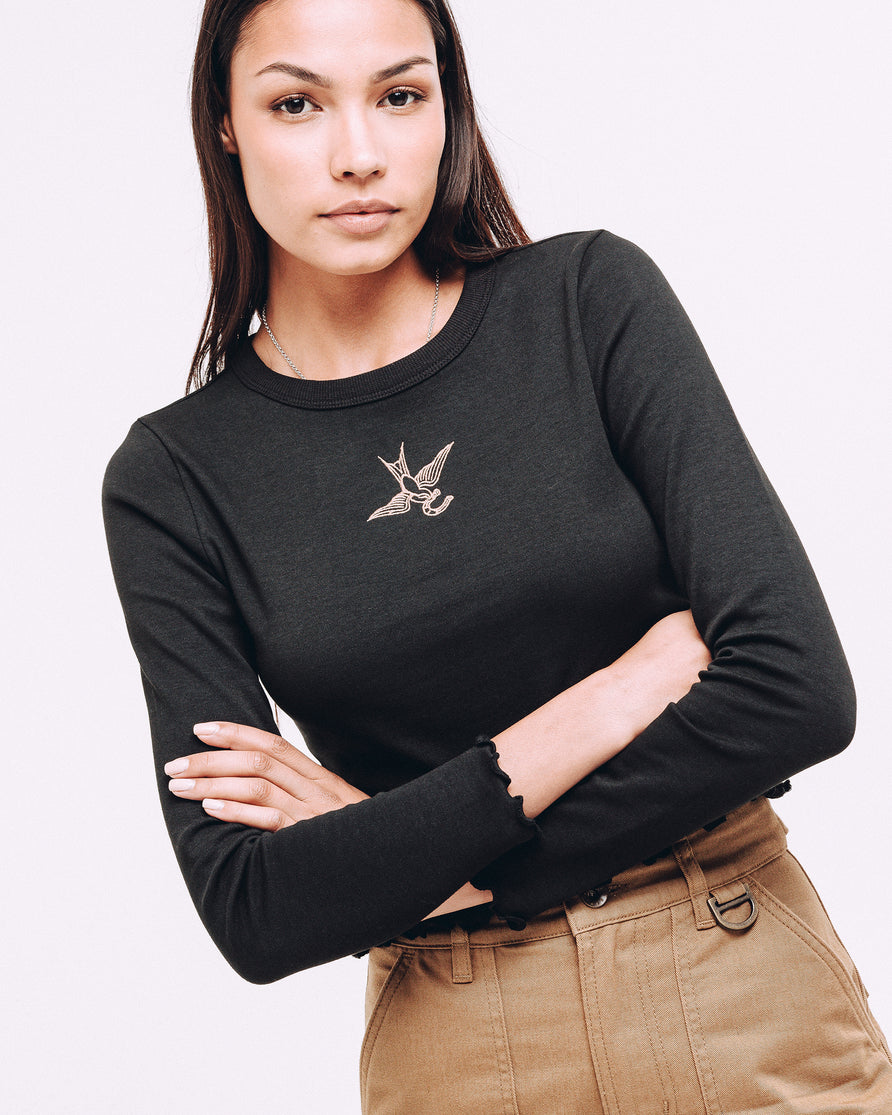 Swallow Longsleeve Baby T-Shirt - Washed Black