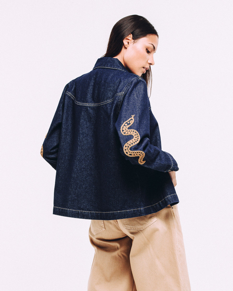 Ryder Embroidered Denim Shirt - Raw Indigo