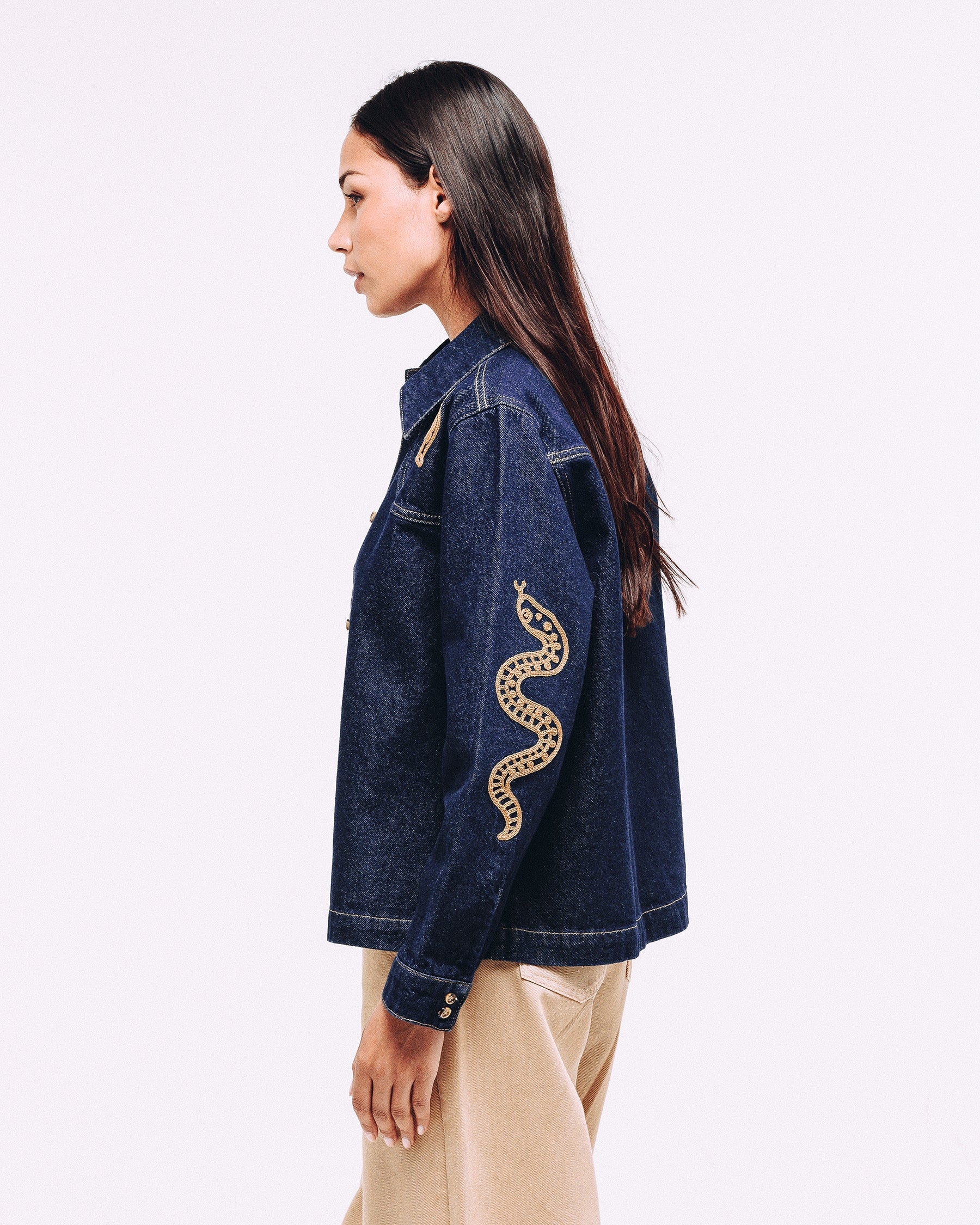 Ryder Embroidered Denim Shirt - Raw Indigo