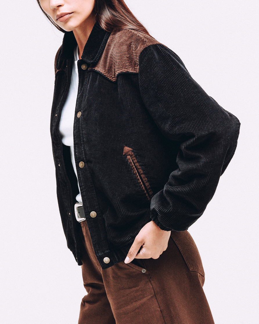 Harper Cord Bomber Jacket - Washed Black