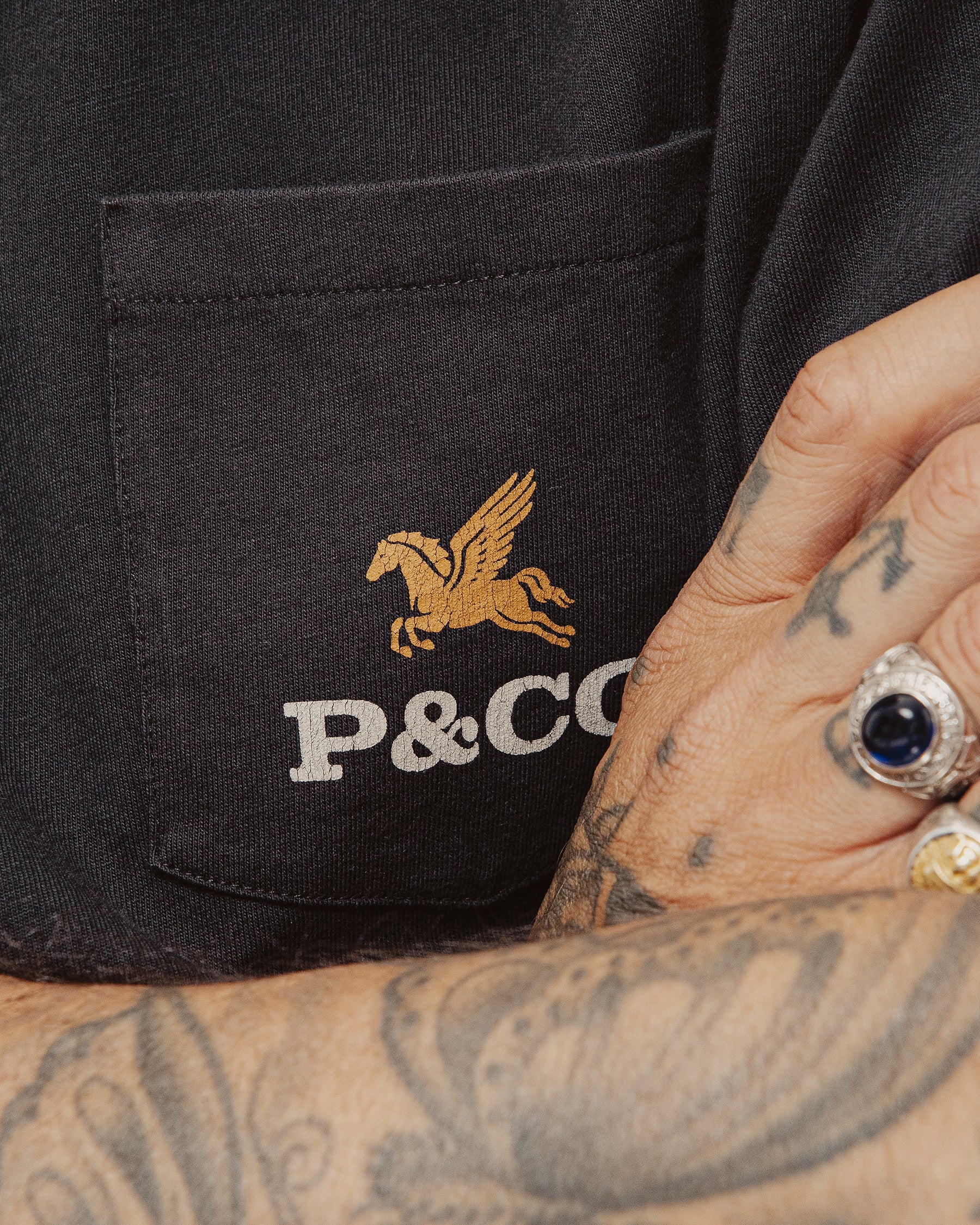 Pegasus Boxy Pocket T-Shirt - Heavy Washed Black