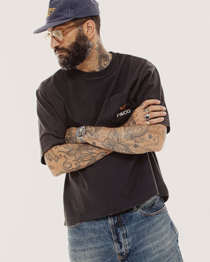 Pegasus Boxy Pocket T-Shirt - Heavy Washed Black