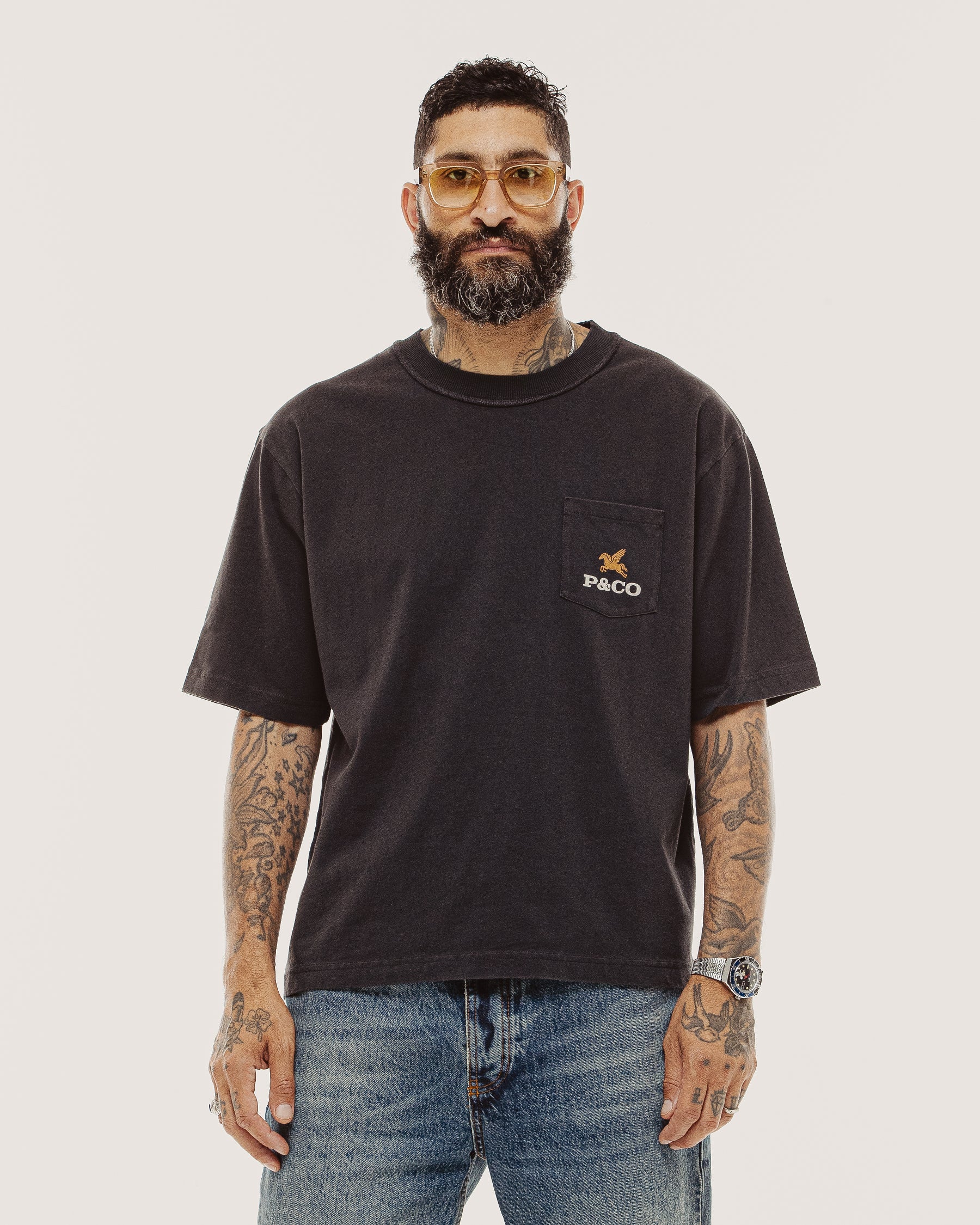 Pegasus Boxy Pocket T-Shirt - Heavy Washed Black