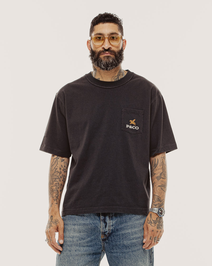 Pegasus Boxy Pocket T-Shirt - Heavy Washed Black