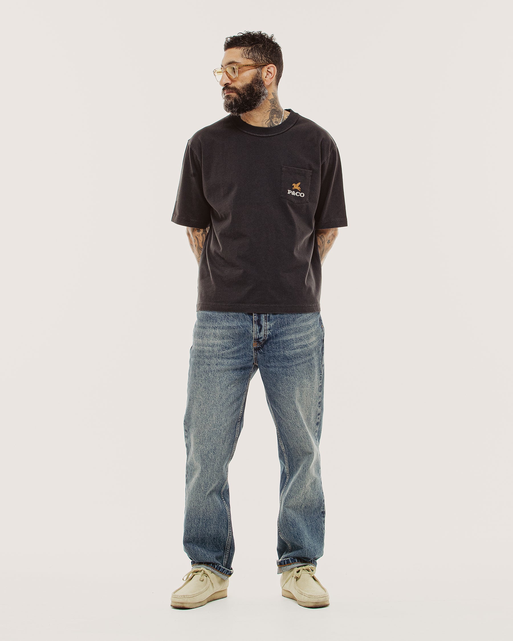Pegasus Boxy Pocket T-Shirt - Heavy Washed Black