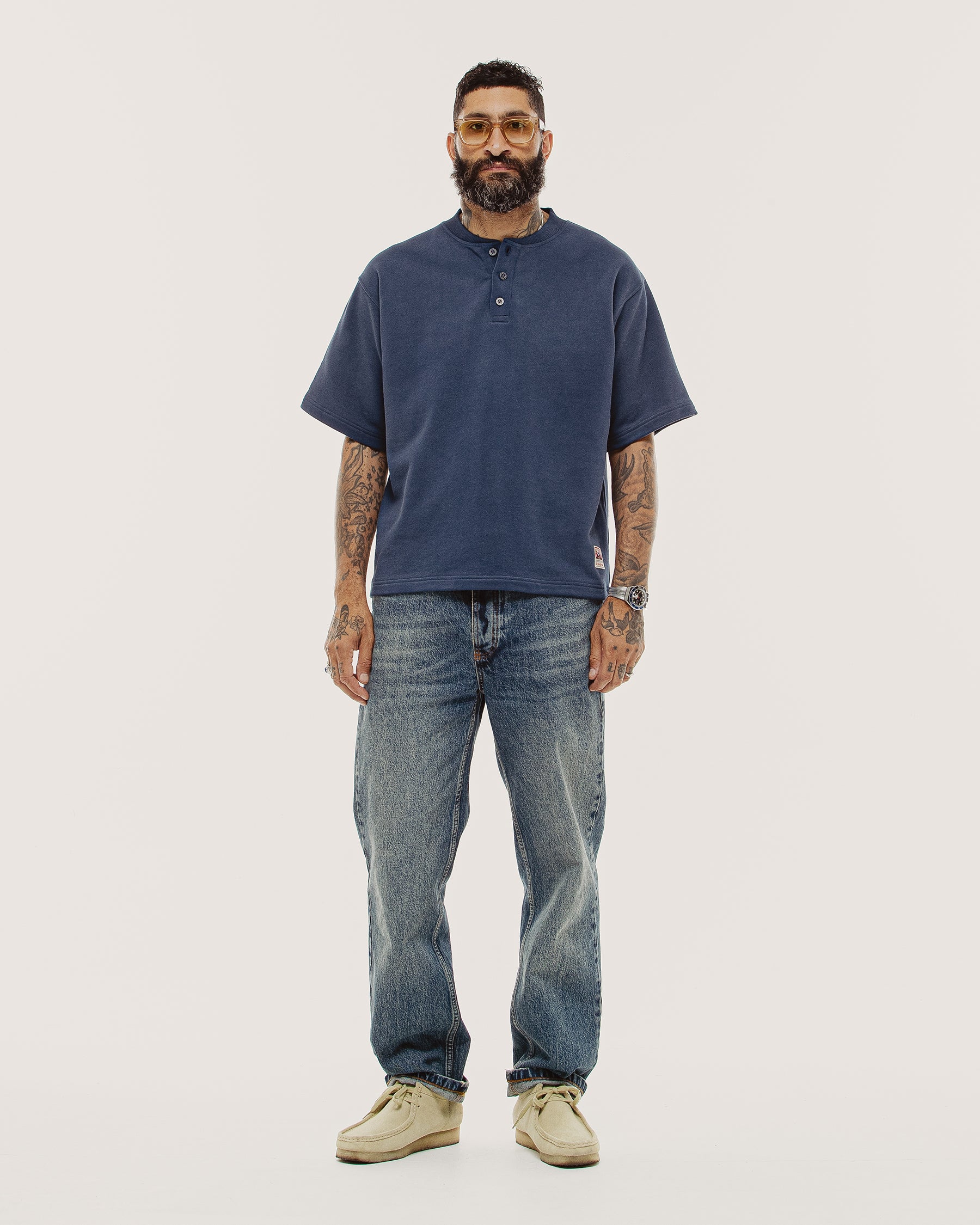 Outpost Shortsleeve Boxy Henley - Navy