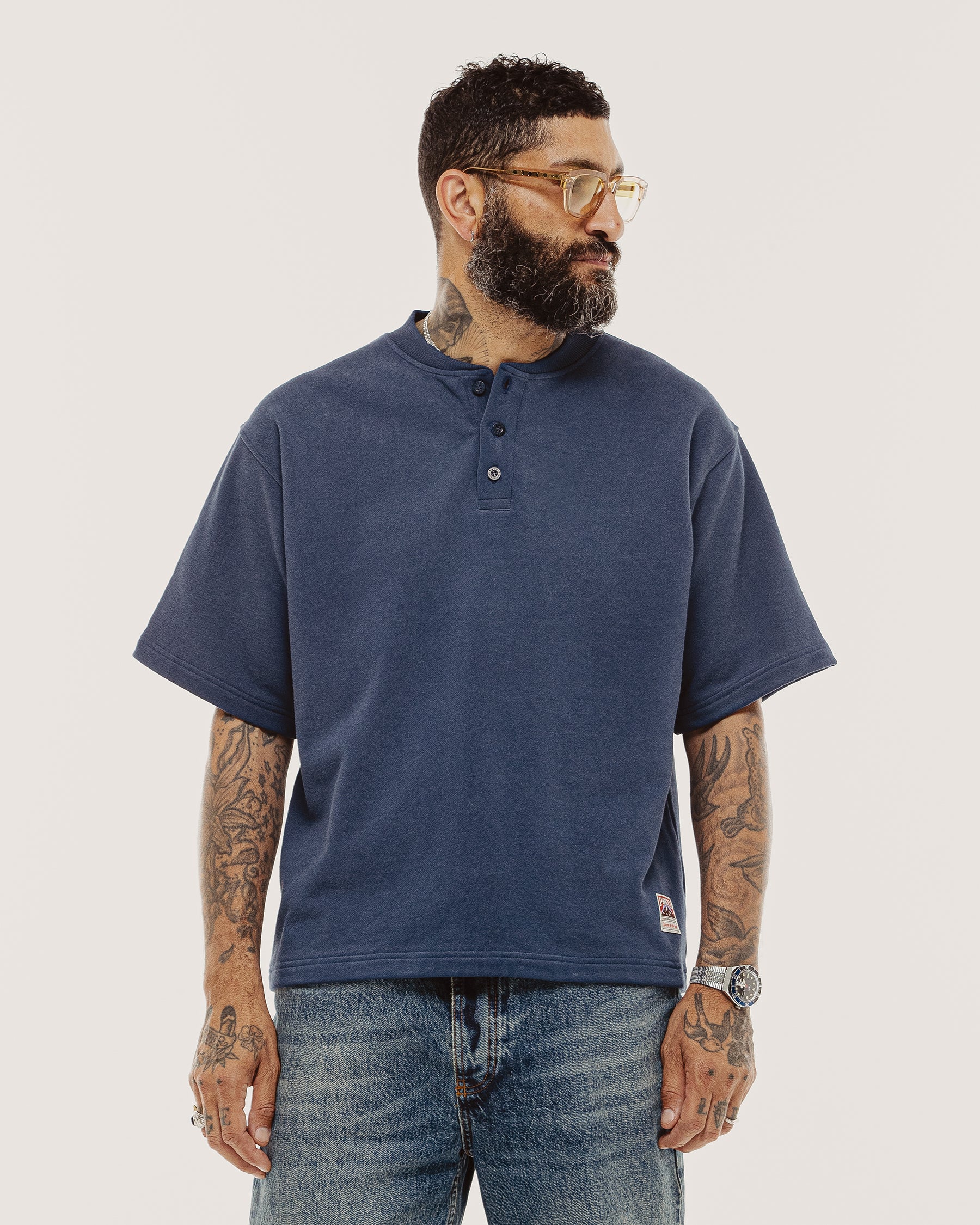 Outpost Shortsleeve Boxy Henley - Navy
