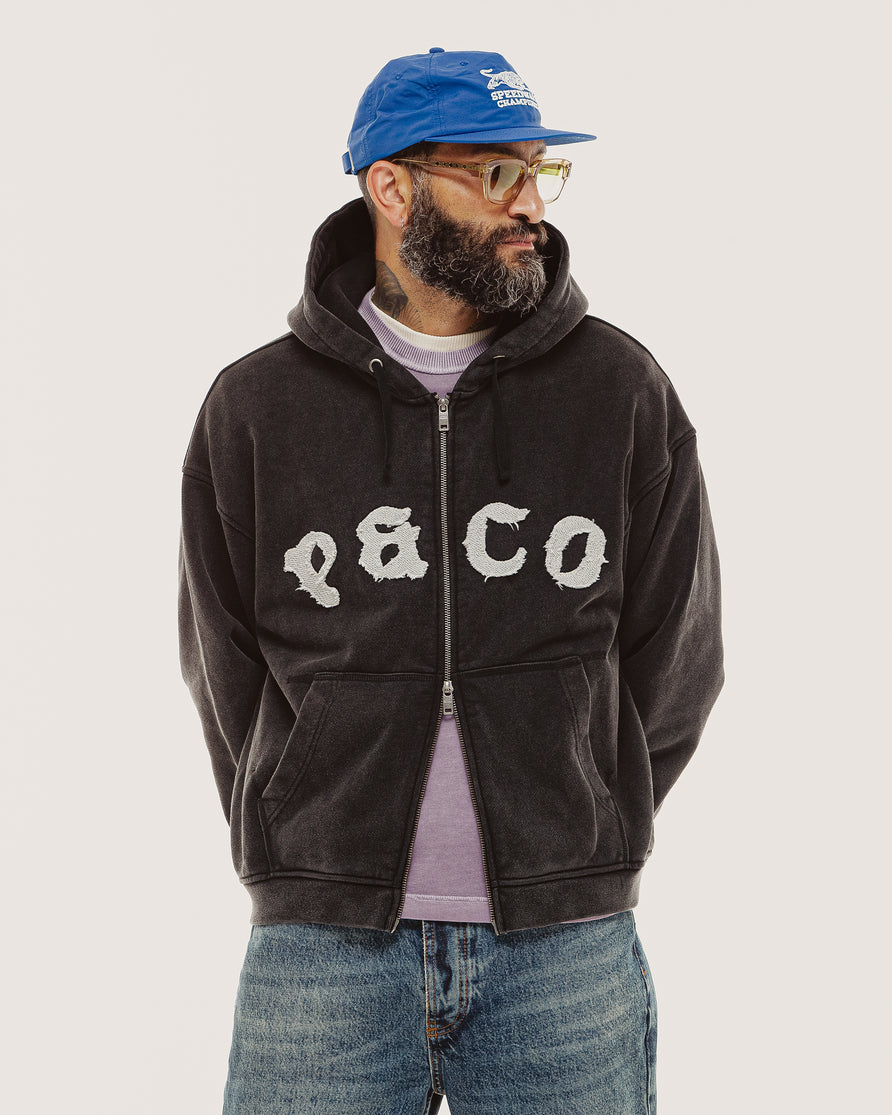 P&Co Oversized Double Zip Hoodie - Faded Black