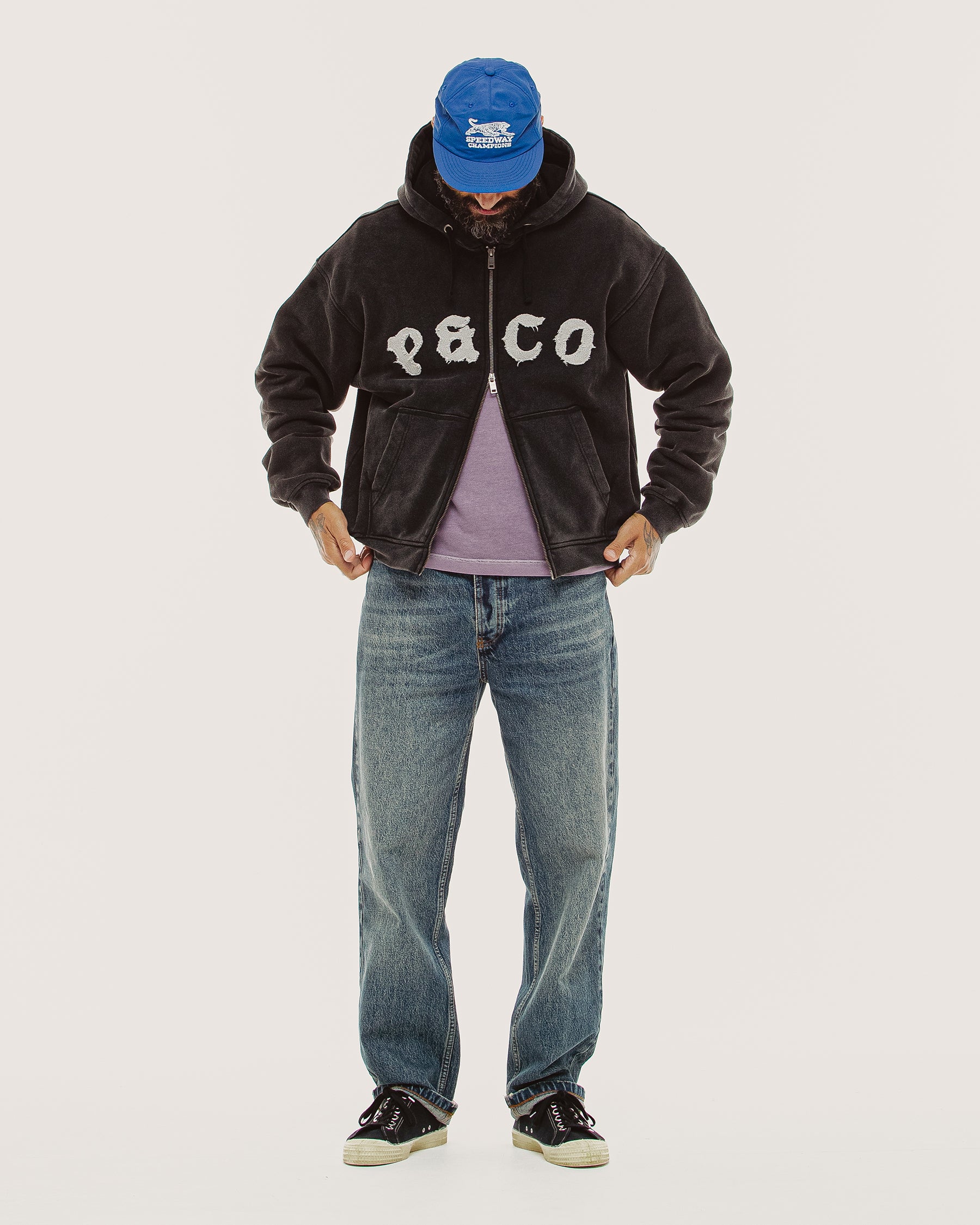 P&Co Oversized Double Zip Hoodie - Faded Black