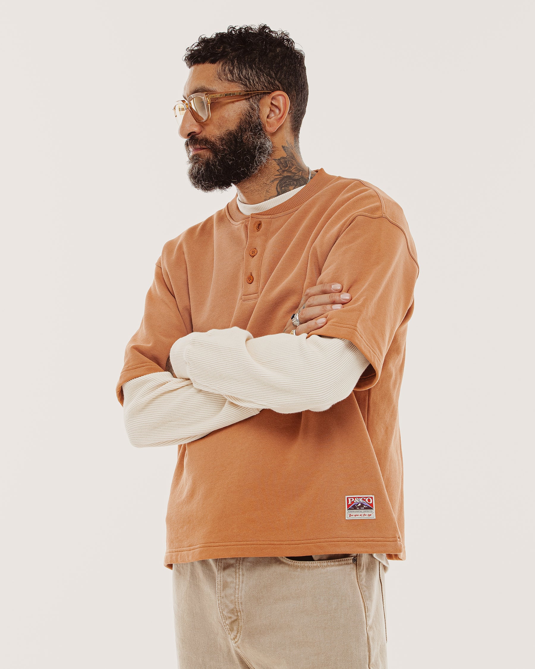 Outpost Shortsleeve Boxy Henley - Orange