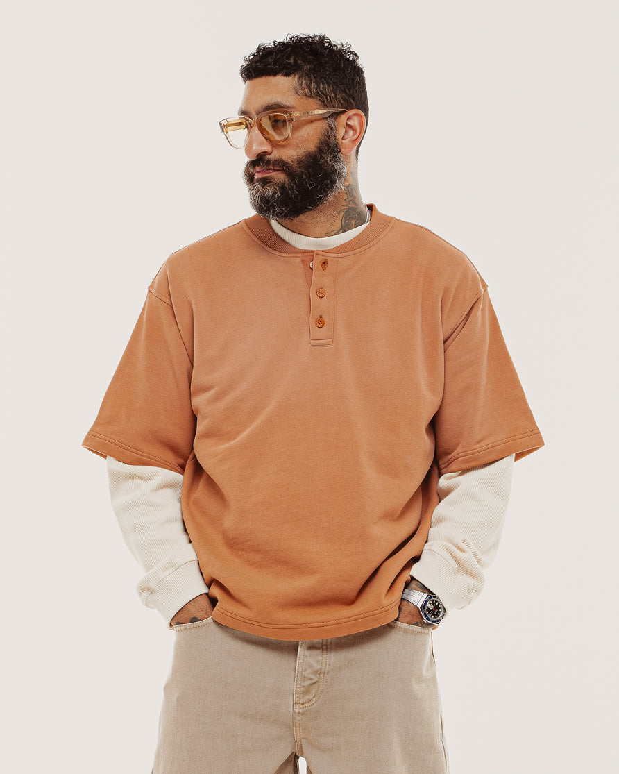 Outpost Shortsleeve Boxy Henley - Orange