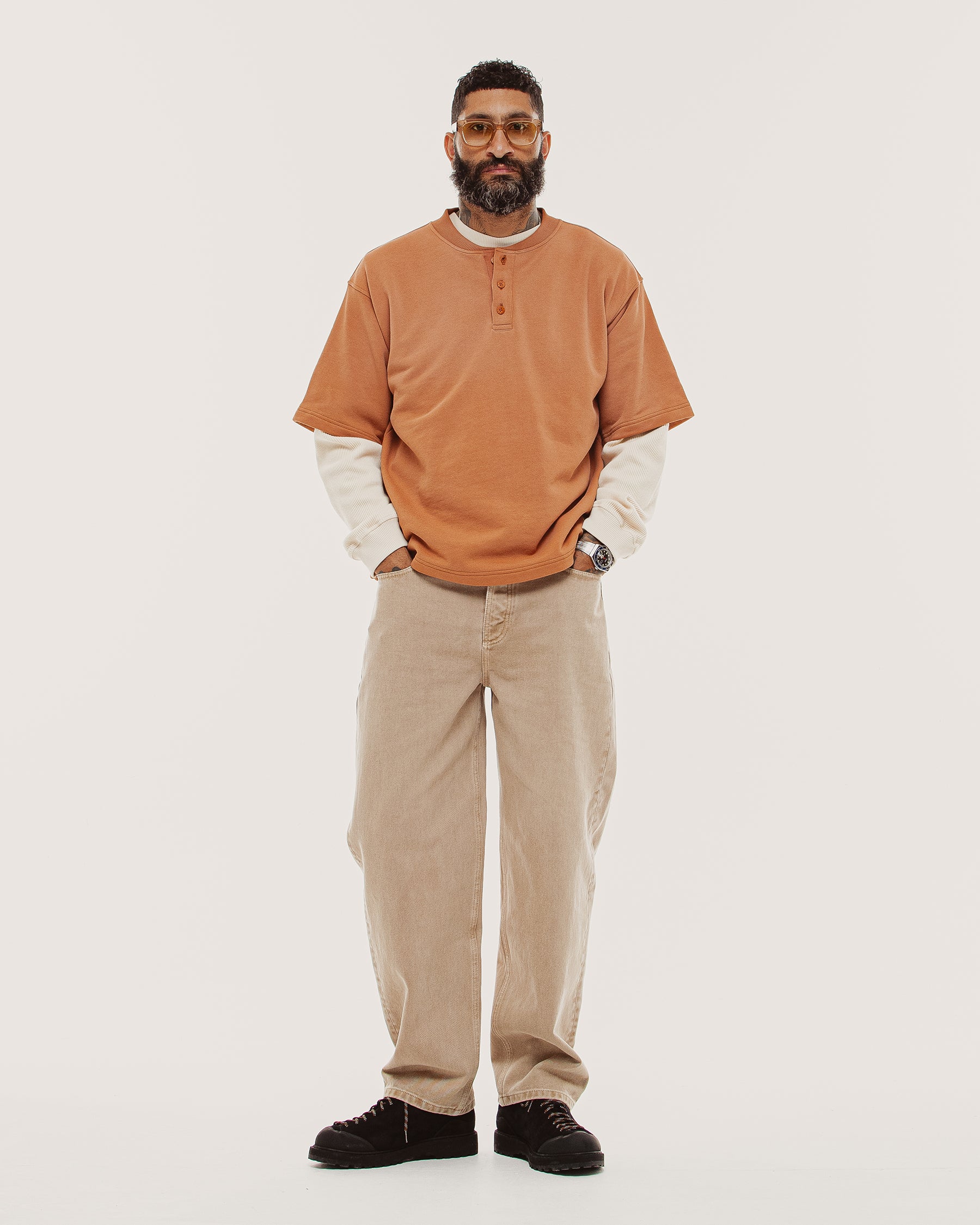 Outpost Shortsleeve Boxy Henley - Orange