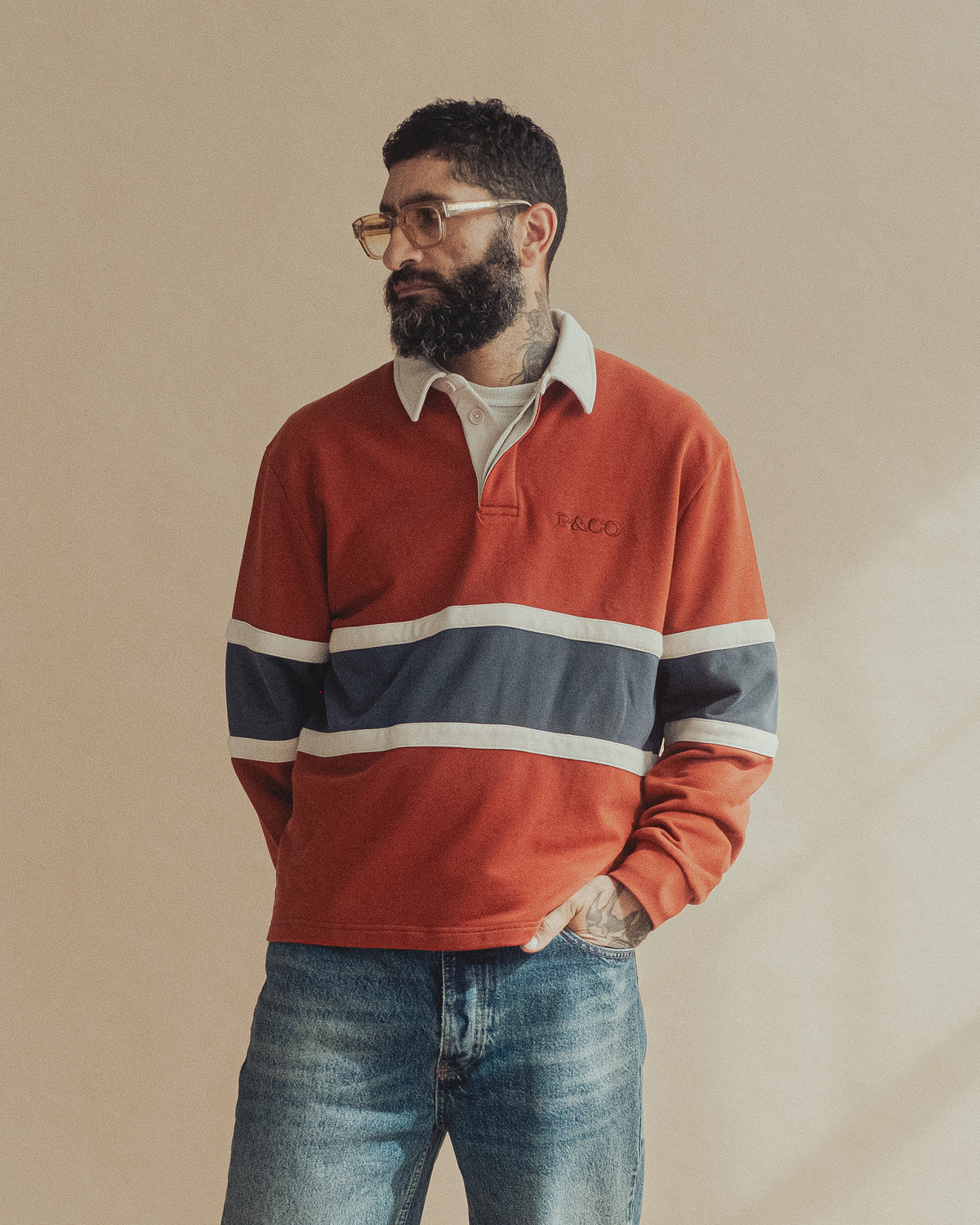 P&Co Rugby Polo - Rust & Navy