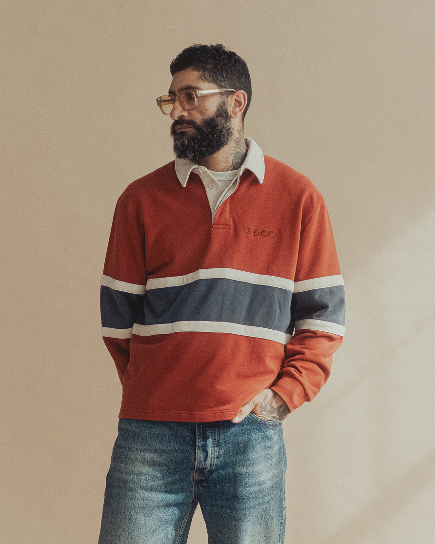 P&Co Rugby Polo - Rust & Navy