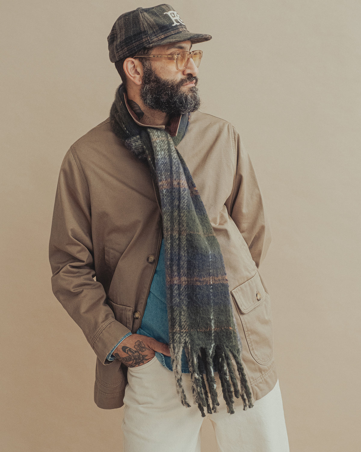 Checked Brushed Scarf - Green Plaid