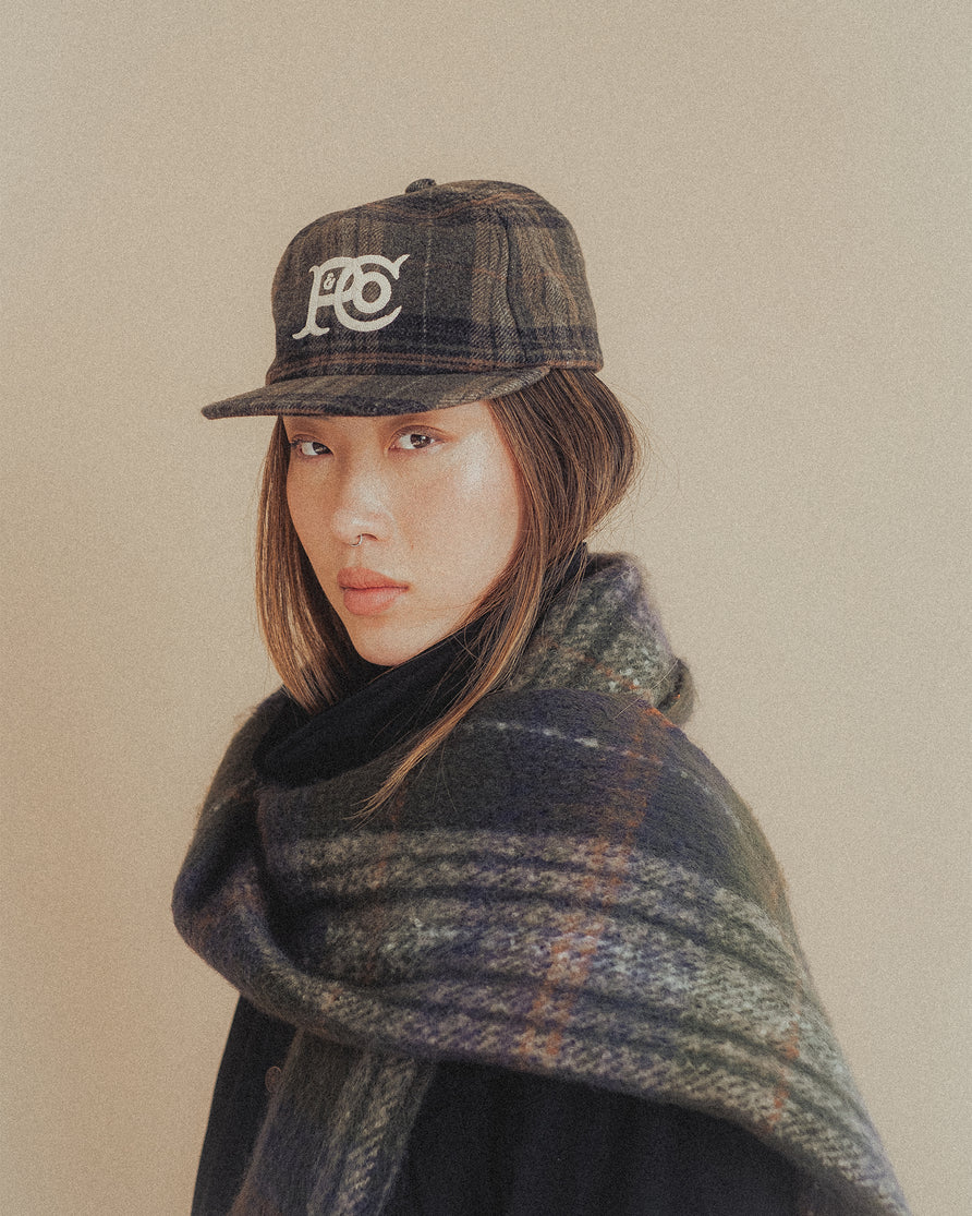 P&Co Classic Cotton Wool 5 Panel Cap - Green Plaid