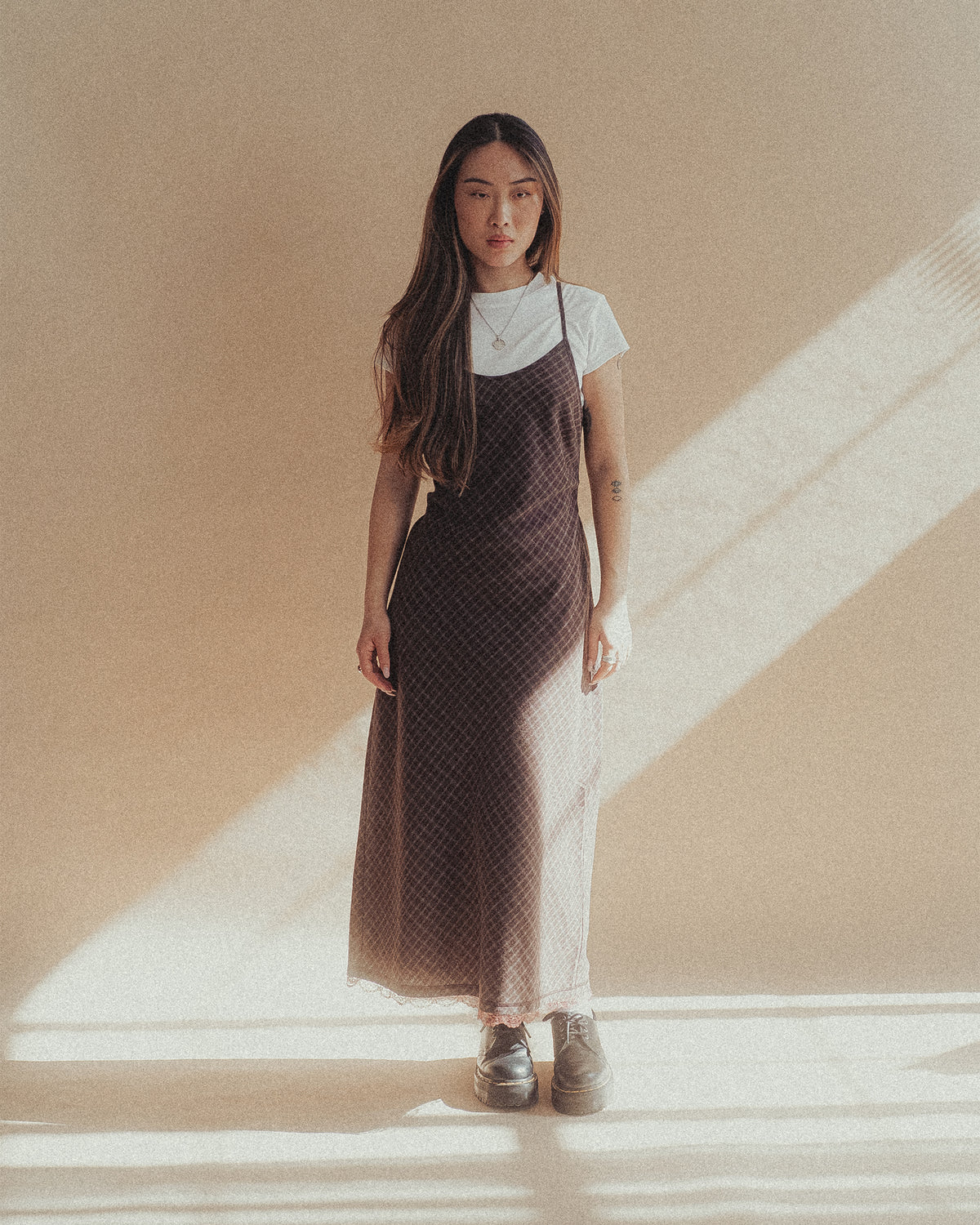 Hester Check Slip Dress - Brown Check