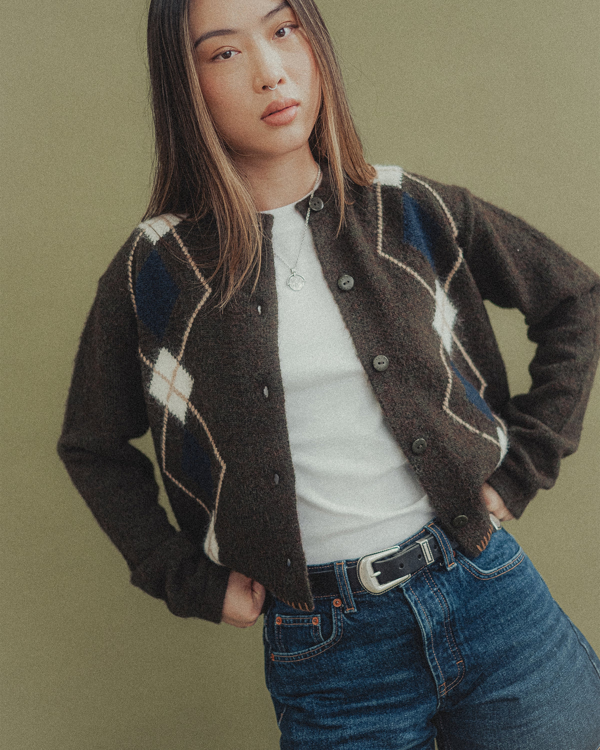 Mia Argyle Cardigan - Olive