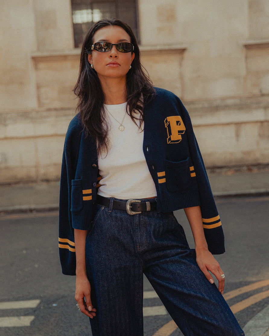 Josie Varsity Cardigan - Navy