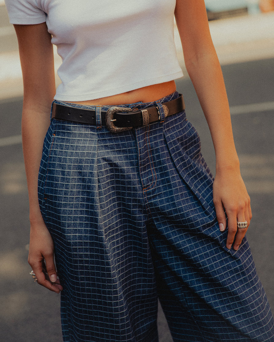 Yama Balloon Denim Pant - Grid Check